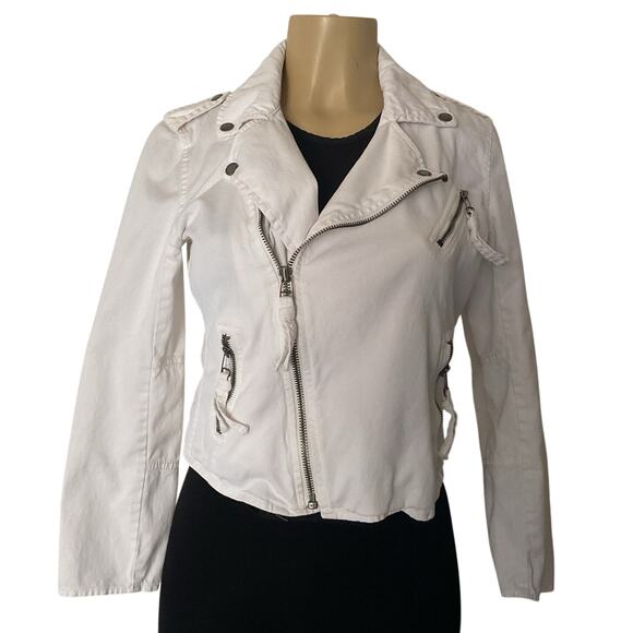 American Eagle Vintage 2012 White Moto Jacket Women’s Small Denim Biker Style - Picture 1 of 9